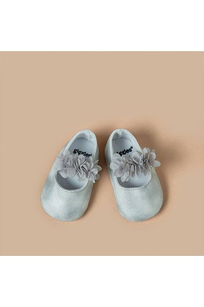 giggles Solid Booties with Floral Accent Strap