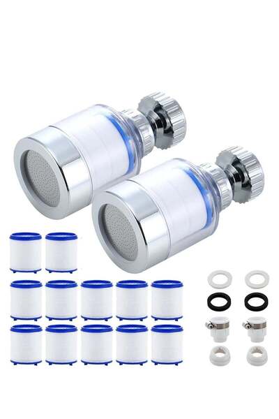 Bonjour فلتر مياه الصنبور مكون من قطعتين مع 14 خرطوشة بديلة - نظام ترشيح الصن...