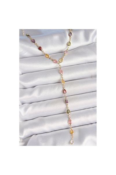 Skygo Gold Mixed Color Zircon Stone Y Brass Necklace - Tj-Bko10219