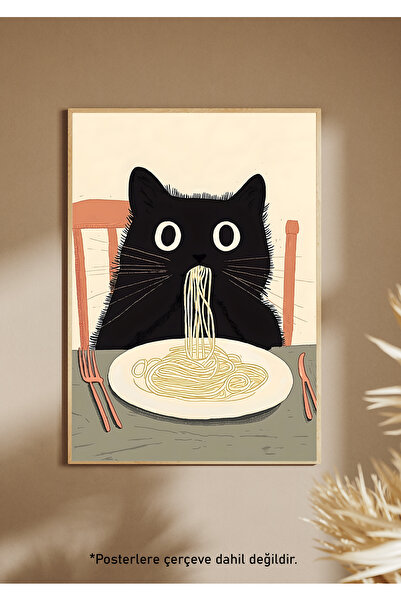 One Little Happiness Αφίσα SPAGHETTI CAT Αισθητική αφίσα τοίχου, αφίσα χωρίς ...