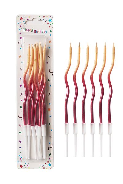 L&Wen Twisted Birthday Candles, Cake Candles for Birthday, Party Supplies (6 Pcs, Gradient Yellow Red)