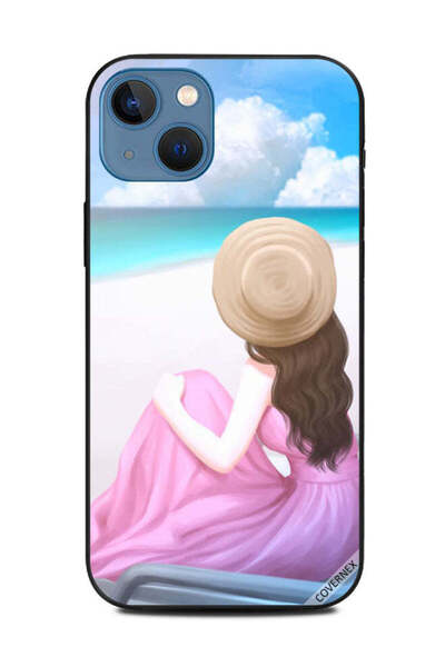 Covernex غطاء حماية لهاتف أبل آيفون 13 - فستان وردي - فتاة جميلة تنتظر على ال...