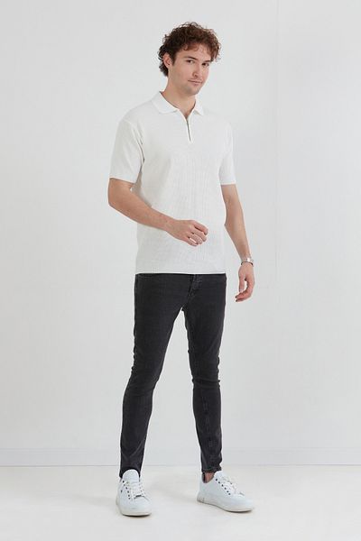 Fulla Moda Πλεκτό μπλουζάκι με μισό φερμουάρ από ύφασμα βάφλα