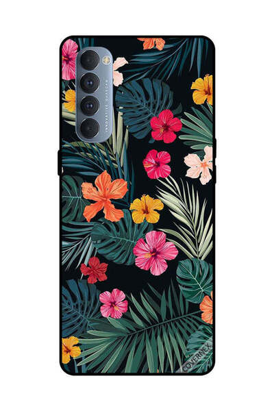 Covernex غطاء حماية لهاتف أوبو رينو 4 برو - زهور متعددة الألوان وريش أخضر داكن