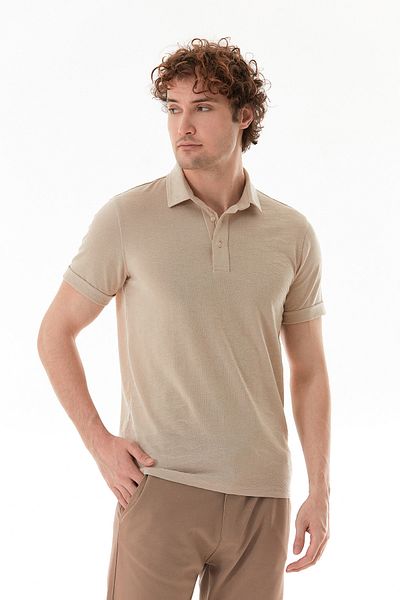 Fulla Moda Μπλουζάκι με ανάγλυφο εμπριμέ γιακά πόλο Slim Fit