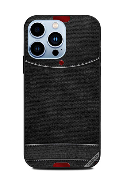 Covernex غطاء حماية لهاتف Apple iPhone 13 Pro بأزرار حمراء على نمط جلد أسود
