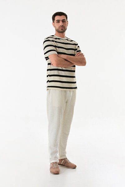 Fulla Moda Striped Openwork Crew Neck Knitwear T-Shirt