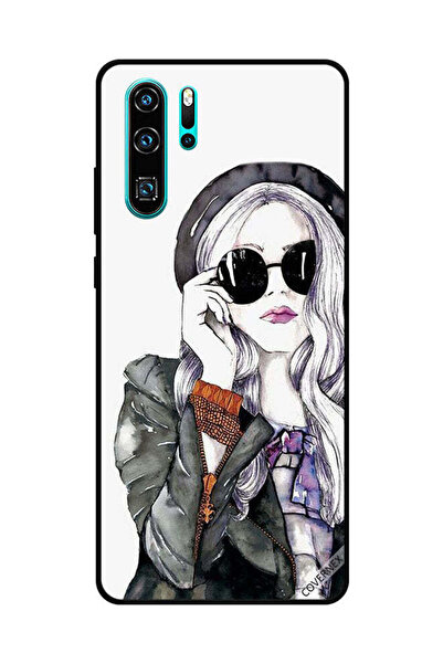 Covernex غطاء حماية لهاتف هواوي بي 30 برو، أسود، زجاجي، بتصميم فتاة لطيفة