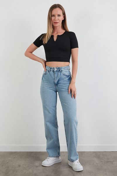 Fulla Moda Basic Half Zipper Diver Fabric Crop T-Shirt
