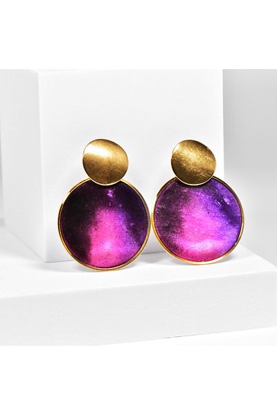 NARRU NARRU handmade earrings, round, pink, purple and black, Asha 2