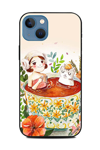 Covernex Protective Case Cover For Apple iPhone 13 Girl And Kitty Enjoying