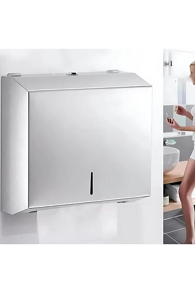 AKC Wall Mounted Steel Paper Towel Dispenser–C-Fold&Multifold Compatible,Lockable Bathroom Tissue Holder