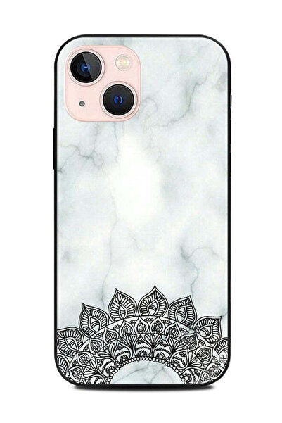 Covernex غطاء حماية لهاتف Apple iPhone 13 Mini بنمط زهرة سوداء ورخامية بيضاء