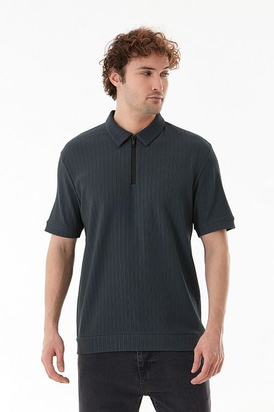 Fulla Moda Tricou jacquard cu jumătate de fermoar cu gât polo