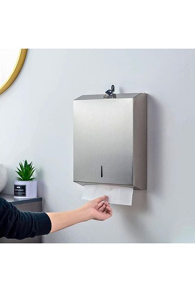 AKC Wall Mounted Steel Paper Towel Dispenser–C-Fold&Multifold Compatible,Lockable Bathroom Tissue Holder