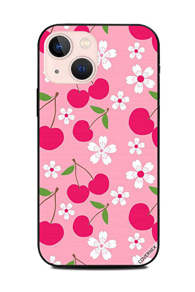 Covernex غطاء حماية لهاتف أبل آيفون 13 ميني - فواكه وردية وزهور بيضاء