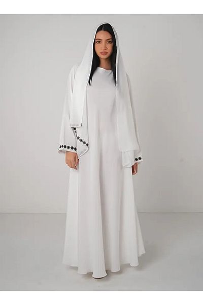 Jameela White Embroidery Satin Close Abaya