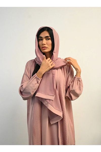 Jameela Pink Pleated Front Open Abaya 3 pieces Set