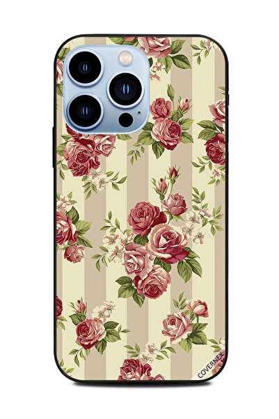 Covernex غطاء حماية لهاتف أبل آيفون 13 برو، ورود مع أوراق خضراء فوق شرائط