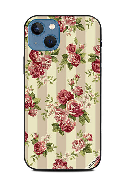 Covernex غطاء حماية لهاتف أبل آيفون 13 - ورود مع أوراق خضراء فوق الشرائط