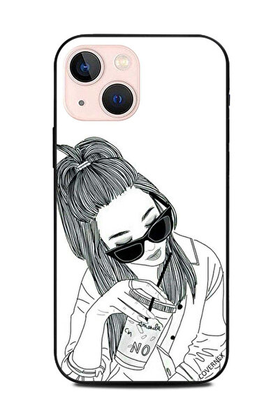 Covernex غطاء حماية لهاتف Apple iPhone 13 Mini Doodle Girl Drinking B&W