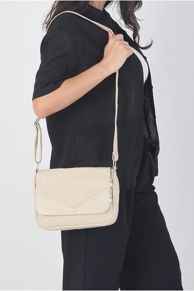 NahitaTyana Geantă de umăr și crossbody din piele naturală crem pentru femei
