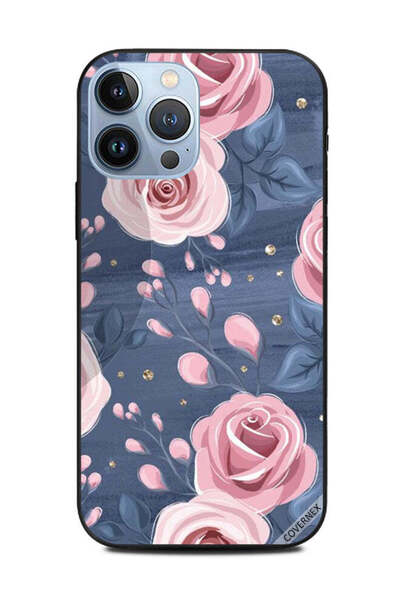 Covernex غطاء حماية لهاتف أبل آيفون 13 برو ماكس بنقشة ورود وردية وأوراق رمادي...