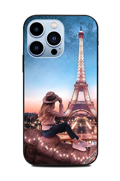 Covernex غطاء حماية لجهاز آيفون 13 برو من آبل، فتاة قبعة بنية وبرج إيفيل