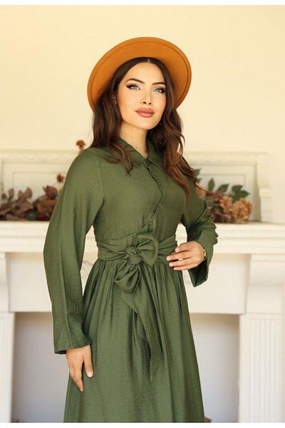 Dadali Dadali Cross Button Linen Dress Khaki