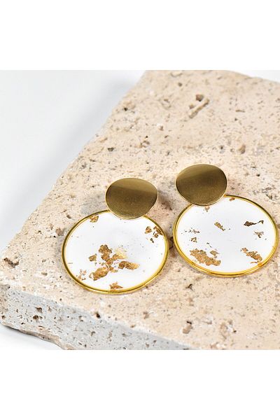 NARRU NARRU handmade earrings, round, white and gold, Asha 34