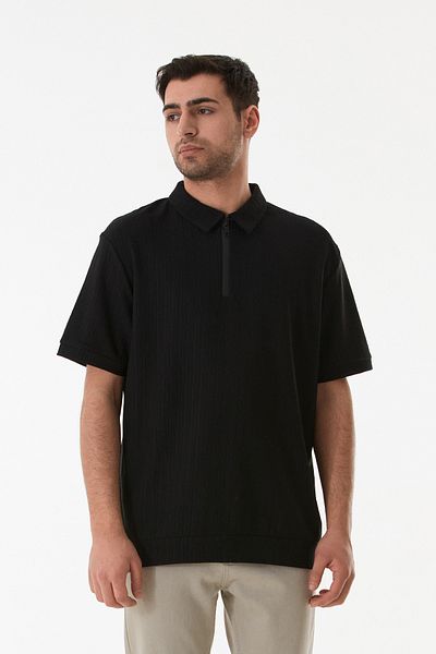 Fulla Moda Μπλουζάκι ζακάρ με μισό φερμουάρ Polo γιακά
