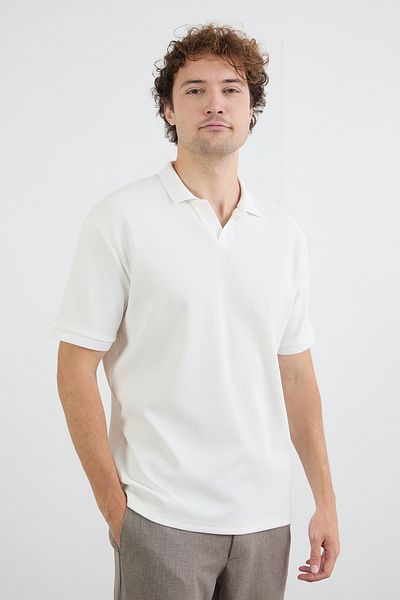 Fulla Moda Βασικό μπλουζάκι ζακάρ με γιακά πόλο
