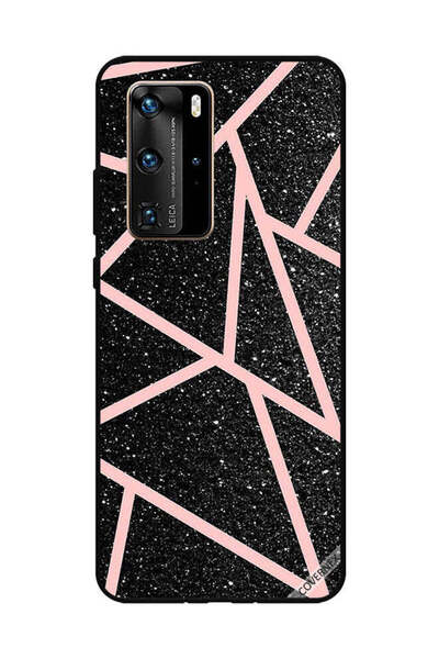 Covernex غطاء حماية لهاتف هواوي بي 40 برو - أسود لامع، بنقشة مسارات وردية فاتحة