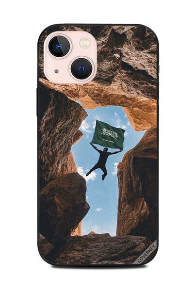 Covernex غطاء حماية لهاتف أبل آيفون 13 ميني، صورة قفزة في الجبال مع علم الممل...
