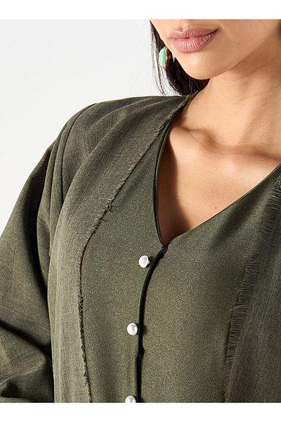 Jameela Olive green Abaya with pearl buttons