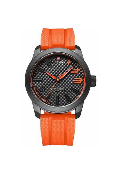 Naviforce Men Black and Orange Sports Watch with Rubber Strap Durable Analog Quartz Wristwatch