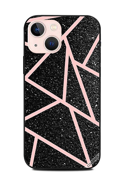 Covernex غطاء حماية لهاتف أبل آيفون 13 ميني، أسود لامع، بنقشة مسارات وردية فاتحة