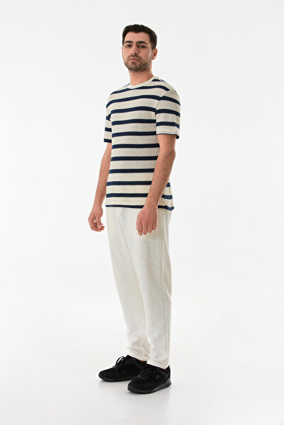 Fulla Moda Πλεκτό μπλουζάκι με ριγέ διάτρητο λαιμόκοψη