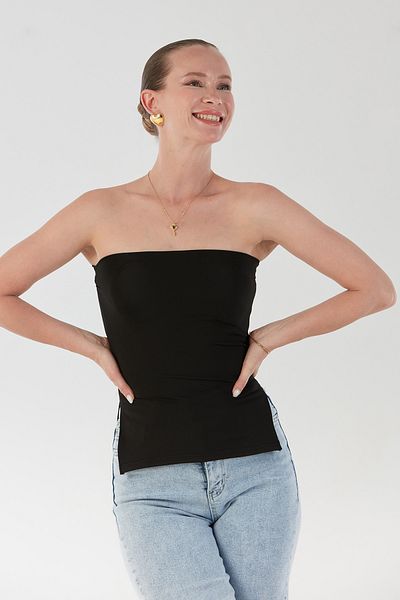 Fulla Moda Βασική μπλούζα στράπλες με σχισμές στο πλάι