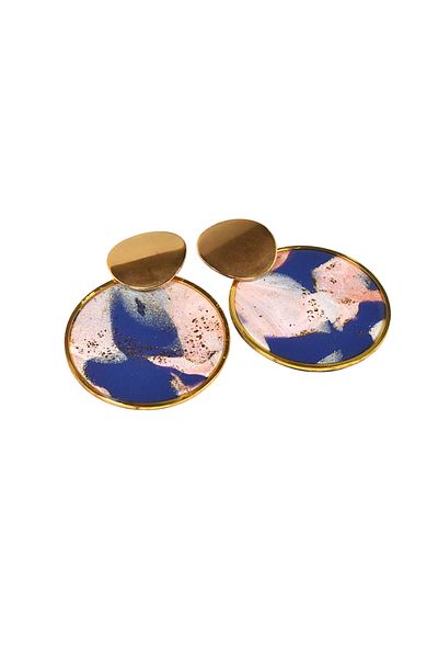 NARRU NARRU handmade earrings, round, navy blue, pink and gold, Asha 38