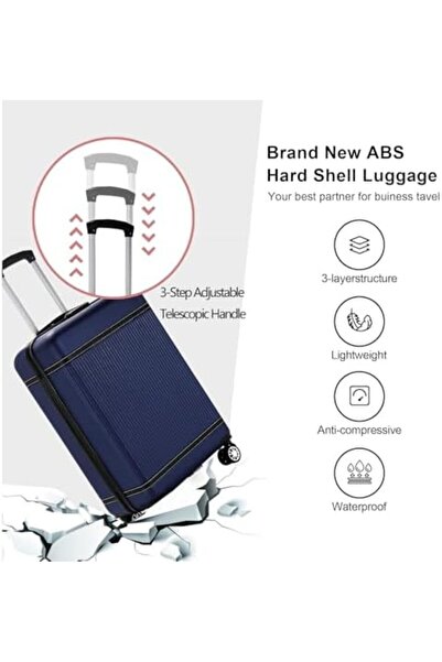 Yuwell YU WELL 3-Piece Luggage Sets 20/24/28 inch Hard Shell ABS + PC, Expandable Spinner Wheels (Blue)