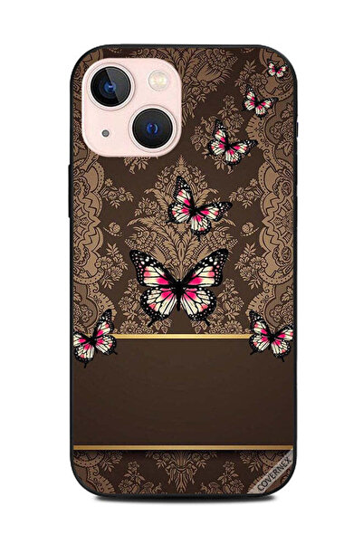 Covernex غطاء حماية لجهاز آبل آيفون 13 ميني - قماش بني مزهر وفراشات