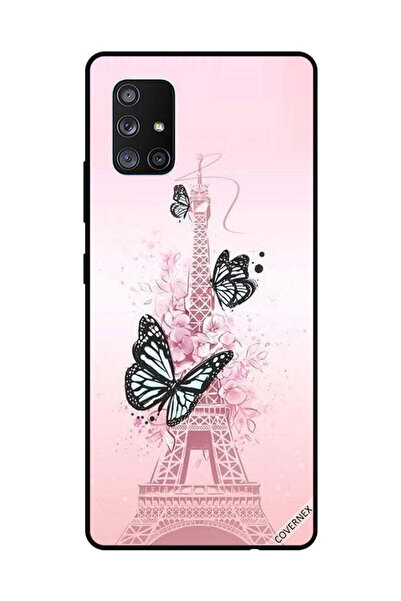 Covernex غطاء حماية لهاتف سامسونج جالاكسي A71 برسومات فراشات سوداء على برج إيفيل