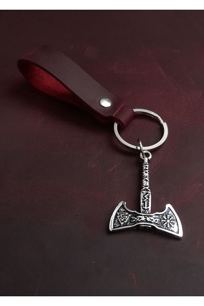 BSN Store Ax Valknut Figure Genuine Leather Keychain Gift Keychain