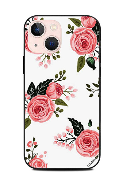 Covernex غطاء حماية لهاتف أبل آيفون 13 ميني، ورود وردية مع أوراق خضراء داكنة