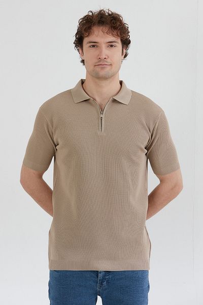 Fulla Moda Πλεκτό μπλουζάκι με μισό φερμουάρ από ύφασμα βάφλα