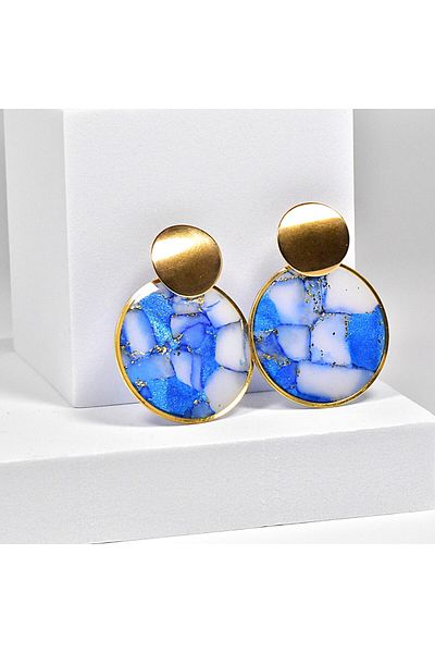 NARRU NARRU handmade earrings, round, blue, translucent and gold, Asha 17