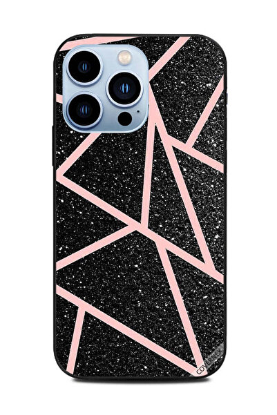 Covernex غطاء حماية لهاتف أبل آيفون 13 برو، أسود لامع، بنقشة مسارات وردية فاتحة