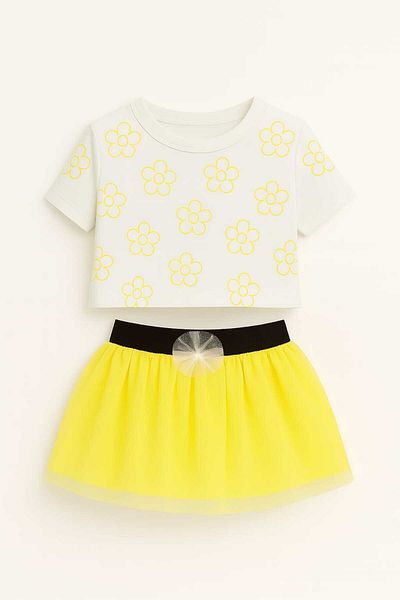 Oz Baby Floral Printed Baby Girl and Child Set with Tutu Skirt