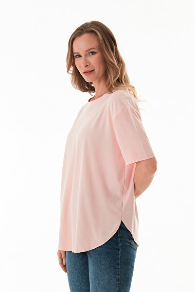 Fulla Moda Βασικό μπλουζάκι Modal με λαιμόκοψη με σχισμές στα πλαϊνά